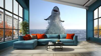 Great white shark jump out of water Wall mural