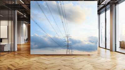 High voltage post.High-voltage tower sky background. Wall mural