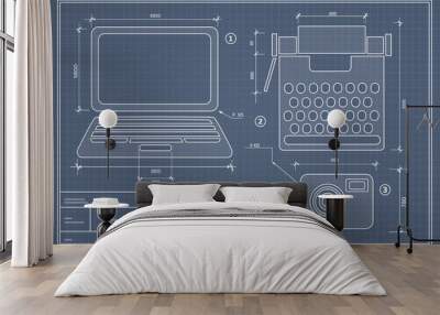 Blueprint plan outline Wall mural