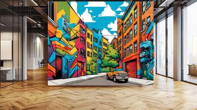 City graffiti illustration is a street filled with lots of images Wall mural