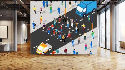 Isometric Street crossroads 3D illustration of the city quarter Wall mural