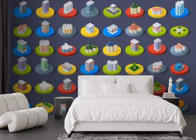 Isometric vector 3D icon city buildings for web Wall mural