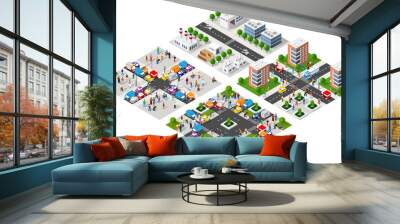 The city's lifestyle scene illustrations on urban themes with houses, Wall mural