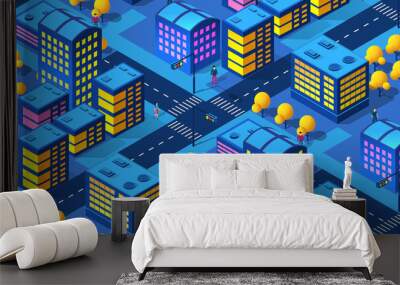 The night smart city 3D future neon ultraviolet Wall mural