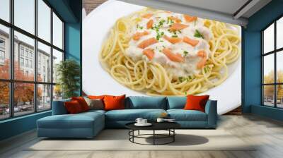 assiette de spaghettis au saumon fumé Wall mural