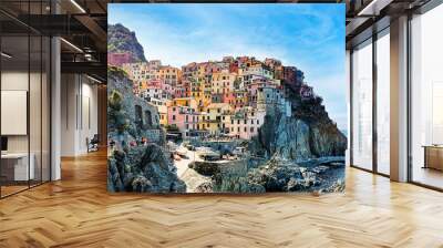 Manarola - Cinque Terre (Italie), vue du village par la mer Wall mural