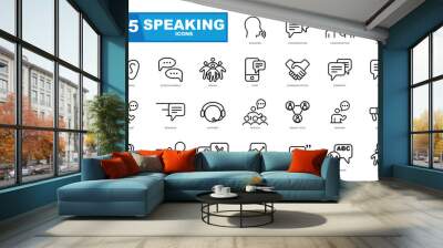 Speaking icons collection. Talk, speech, discussion, dialog, speaking, chat, conference, meeting icon set in thin line style Wall mural