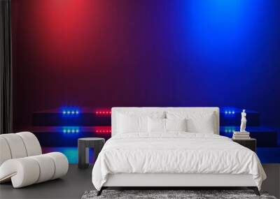 A stage with two red and blue lights on it Wall mural