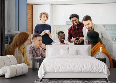 close up portrait of informal briefing among multi racial young people Wall mural