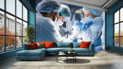 Concentrated Surgical team operating a patient in an operation theater. Well-trained anesthesiologist with years of training with complex machines follows the patient throughout the surgery. Wall mural