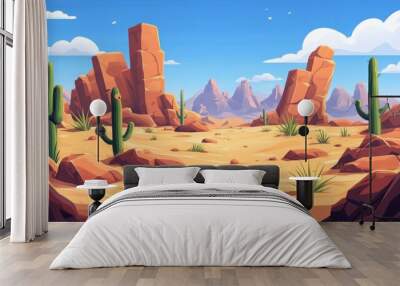 cartoon style landscape view of the arizona desert Wall mural