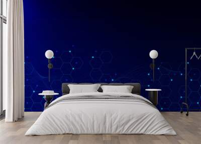 Abstract geometric with hexagonal shapes and glowing particle. Big data visualization. Social networking, global network connection. Science and technology background. Wall mural