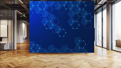 Abstract hexagon pattern background with molecular structure and particle. Digital big data visualization, network connection and communication technology concept design. Wall mural