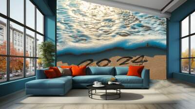 2024 engraved on the golden sands of the beach Wall mural