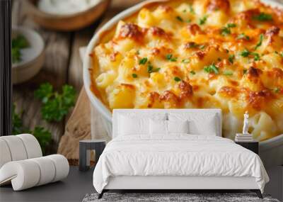 A serving of cheesy macaroni gratin Wall mural