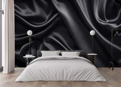 Black Satin Fabric Texture: Draped and Elegant Wall mural