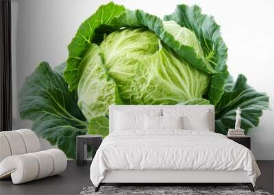 Fresh green cabbage head isolated on a pure white background Wall mural