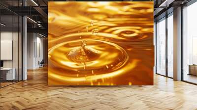 Gold oil droplets creating ripples on the surface Wall mural