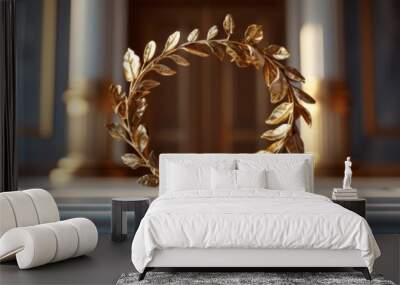 Golden laurel wreath on a podium Wall mural