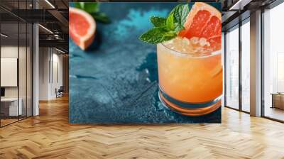 Grapefruit and fresh mint cocktail with juice in a glass Wall mural