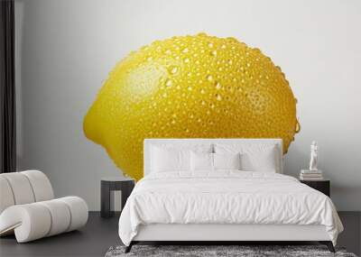 One ripe lemon with water drops on a clean white background Wall mural