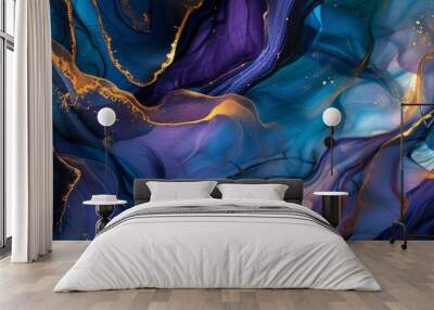 Photograph of alcohol ink art, showcasing swirling patterns and vibrant colors Wall mural