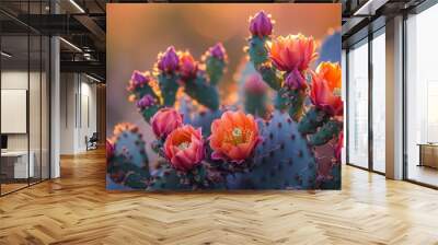 Prickly Pear Cactus flowers blooming Wall mural