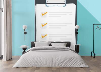 vector illustration of clipboard with check list. flat design with long shadow Wall mural