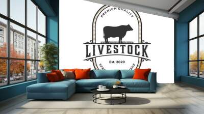 livestock logo concept, cattle, angus, farm vintage design template Wall mural