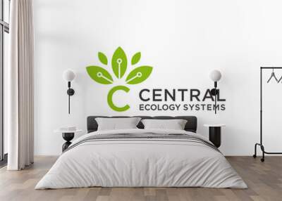 technology logo with the letter c and leaf elements, vector eps 10 Wall mural