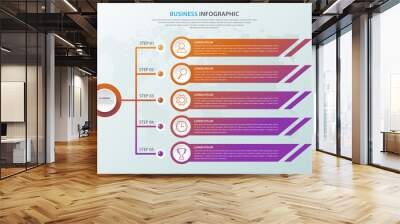 Business data visualization, Infographic element with icons and 5 options, Can be used for process, presentation, diagram, workflow layout, info graph, web design, Vector bussines template. Wall mural