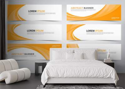 set of abstract orange banner template with wave theme, vector illustration Wall mural