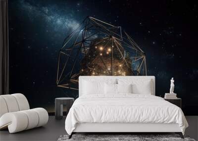 3d geometric structure floating in the night sky, with stars and planets visible, created with generative ai Wall mural