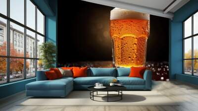 a cold lager beer glass with condensation droplets Wall mural