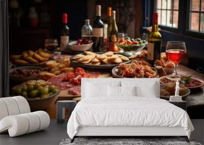 a table with typical spanish tapas prepared for two Wall mural