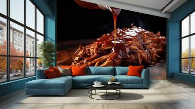 bbq sauce dripping from juicy pulled pork Wall mural