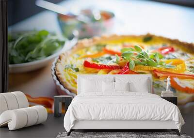 close-up of a veggie quiche with vibrant bell peppers Wall mural