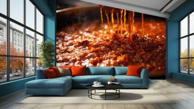 close-up of bubbling bolognese sauce in a pan Wall mural