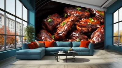 close-up of sticky ribs in a slow cooker Wall mural