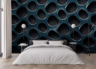 Close-up of textured abstract surface featuring irregularly shaped openings and intricate mesh pattern. Wall mural