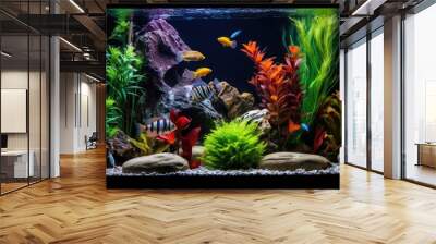 fish aquarium with colorful plants and stones Wall mural