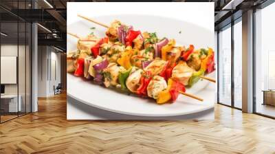 multicolored fish skewers on a clean white plate Wall mural