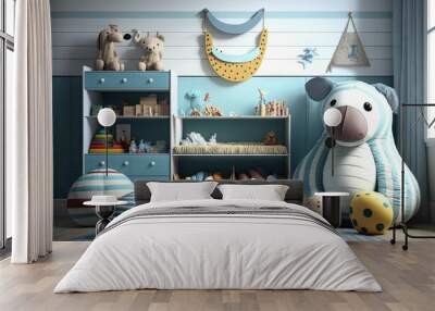 original children's toys and accessories in modern child room, created with generative ai Wall mural