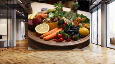 plate of zero-waste cooking, with vegetable and fruit elements on display, created with generative ai Wall mural