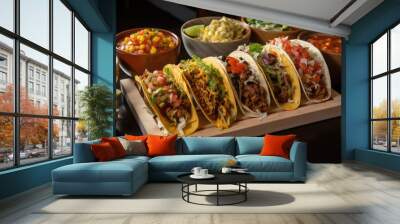 tacos bar serving mix of classic and creative tacos, with a variety of toppings, created with generative ai Wall mural