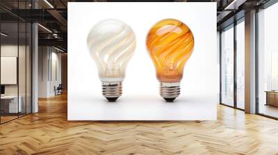 two eco light bulbs turned to each other on white background Wall mural