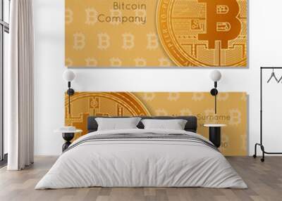 Vector picture of two sides of designed advertising card of bitcoin company. Wall mural