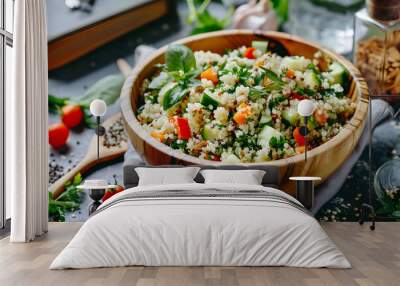 A bowl of salad with vegetables and quinoa Wall mural