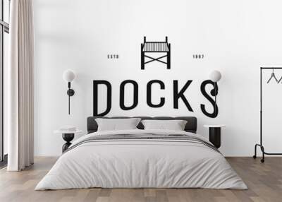 vintage dock, wooden dock, village port, pier logo business vector illustration with outline, modern and elegant styles isolated on white background Wall mural