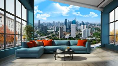 Skyline of jakarta. Jakarta is the capital city of indonesia and one of the most busy city in the world.  Wall mural